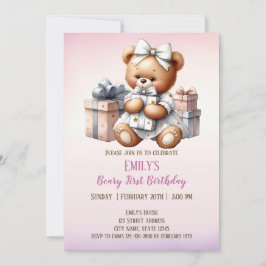 Invitación Oso de peluche con globos y regalos