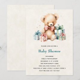 Invitación Oso de peluche con presente Baby Shower