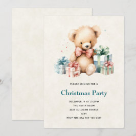 Invitación Oso de peluche con regalo de Navidad