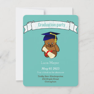 Invitación oso de peluche con tapa de graduación - verde azul