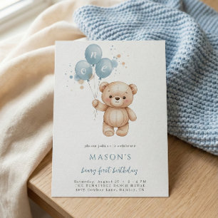 Invitación Oso de peluche cumpleaños acuarela azul