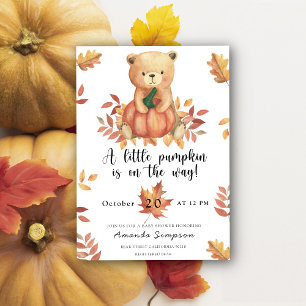 Invitación Oso de peluche de calabaza Baby shower de otoño