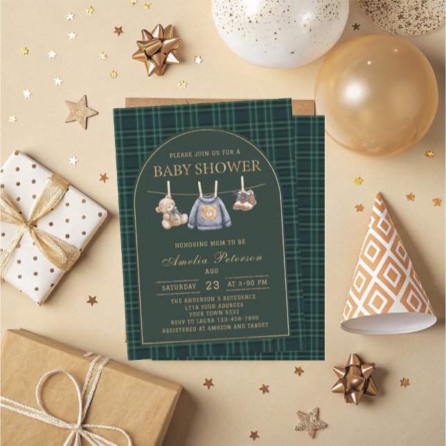 Invitación Oso de peluche de chapa de época Polo Ducha de beb (Subido por el creador)