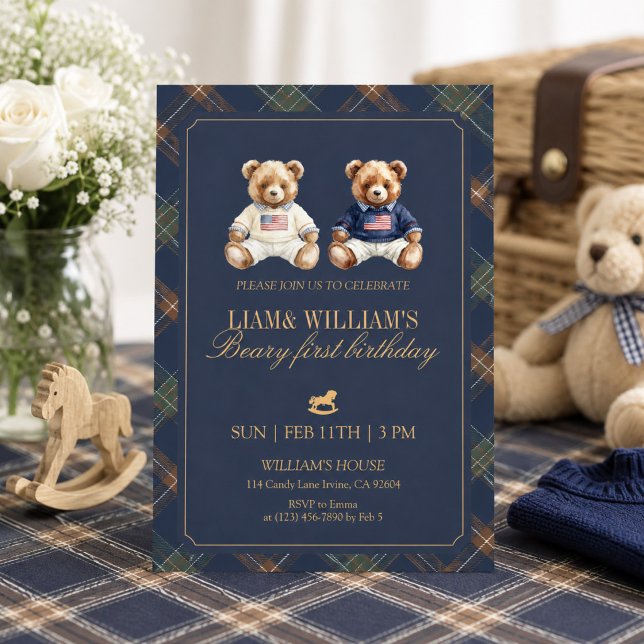 Invitación Oso de peluche de cumpleaños del primer cumpleaños (Subido por el creador)