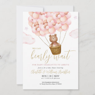 Invitación Oso de peluche de espera Bearly rosa código QR Bab