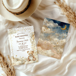 Invitación Oso de peluche de estrellas doradas Baby Shower