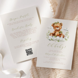 Invitación Oso de peluche de eucalipto verde Código QR Baby S
