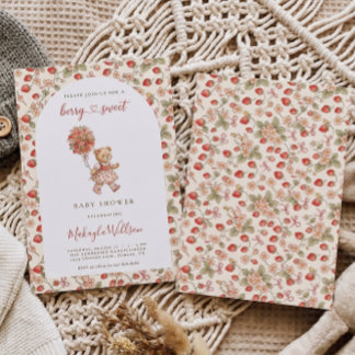 Invitación Oso de peluche de fresa dulce niña Baby Shower