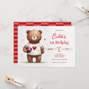 Invitación Oso de peluche de fútbol Día de San Valentín cumpl