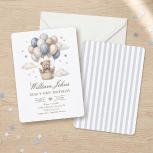 Invitación Oso de peluche de globo aerostático de acuarela az