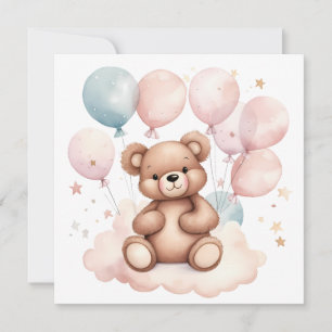 Invitación Oso de peluche de globo de acuarela