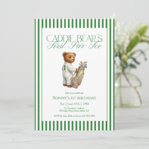Invitación Oso de peluche de golf cumpleaños número 1 Caddie 
