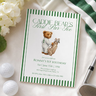 Invitación Oso de peluche de golf cumpleaños número 1 Caddie