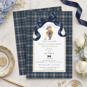 Invitación Oso de peluche de golf Polo a cuadros Par-tee Baby