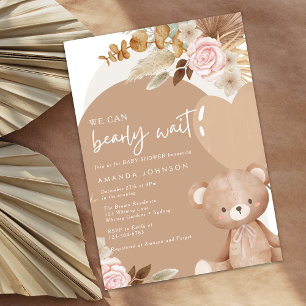 Invitación oso de peluche de hierba de pampas para baby showe