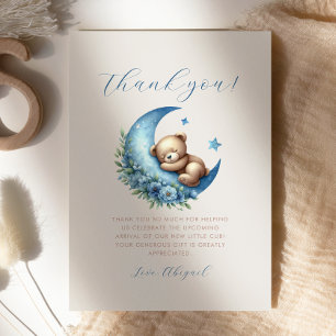 Invitación Oso de peluche de luna azul linda Agradecimiento d