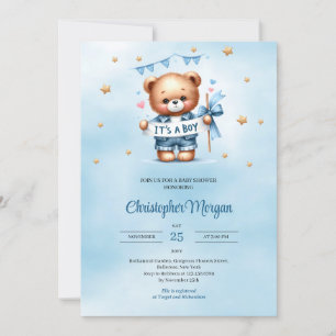 Invitación Oso de peluche de moda es una ducha de bebé