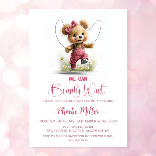Invitación Oso de peluche de niña 'Apenas podemos esperar'
