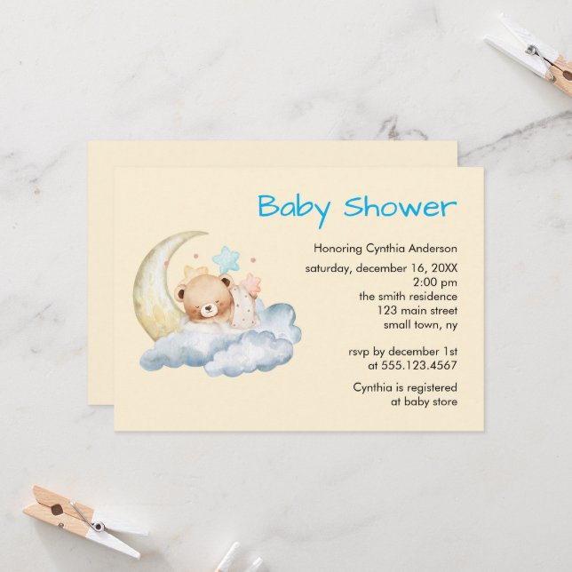 Invitación Oso de peluche de sueño dulce Chorro de bebé (Anverso/Reverso In Situ)