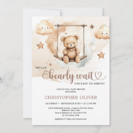 Invitación Oso de peluche de tonos marrones neutros sobre el 