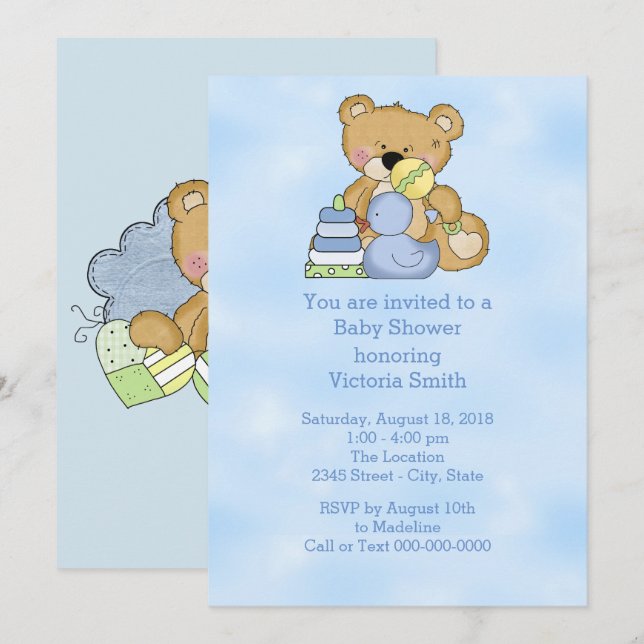 Invitación Oso de peluche del bebé de Baby Shower (Anverso / Reverso)