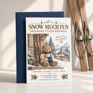 Invitación Oso de peluche divertido esquiando