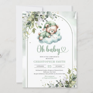 Invitación Oso de peluche dormido lindo arco de boho neutro d