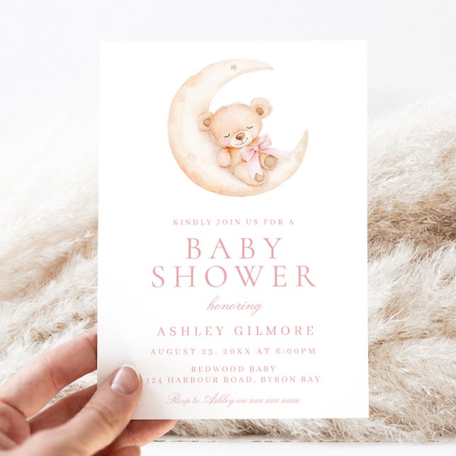 Invitación Oso de peluche durmiendo en el Baby Shower rosa de (Subido por el creador)