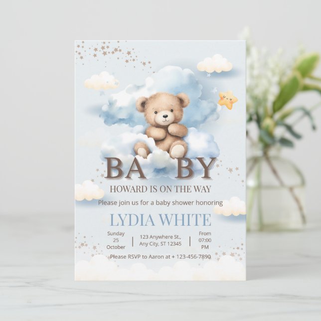 Invitación Oso de peluche editable Cumpleaños de bebé A duras (Anverso de pie)