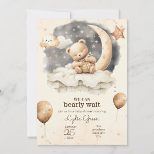 Invitación Oso de peluche editable ducha de bebé neutral