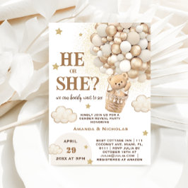 Invitación Oso de peluche él o ella Lindo Boho Revelación de 
