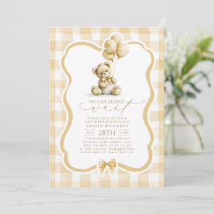 Invitación Oso de peluche Elegante Cuadro Marrón Claro Baby S