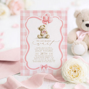 Invitación Oso de peluche Elegante Pastel Rosa Cuadros Baby S