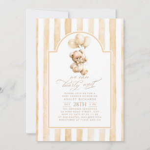 Invitación Oso de peluche elegante rayas marrón claro Baby Sh
