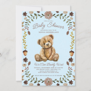 Invitación Oso de peluche en acuarela Niño Azul Baby Shower