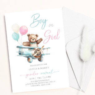 Invitación Oso de peluche en el avión revela el género del be