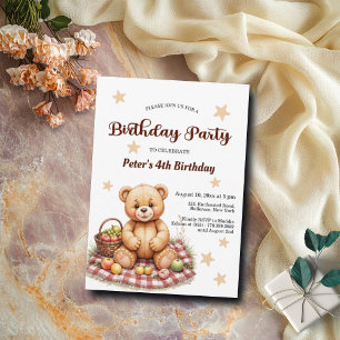 Invitación Oso de peluche en Fiesta de 4 cumpleaños de Picnic