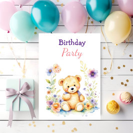 Invitación Oso de peluche en fiesta de cumpleaños de Chica de