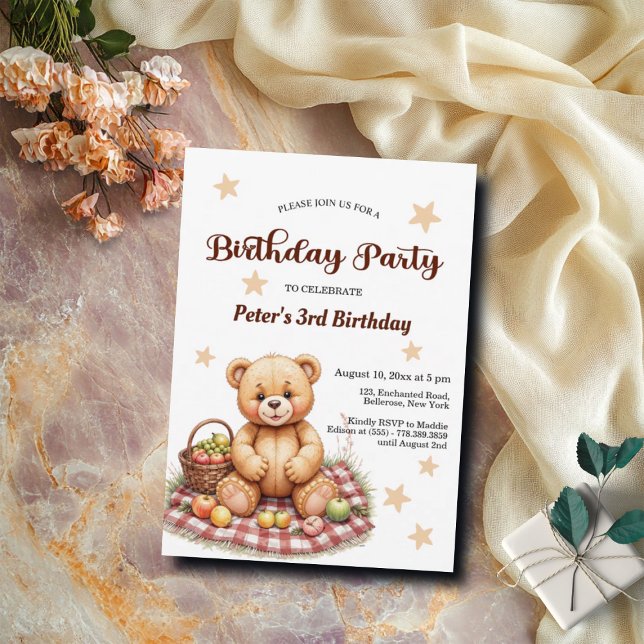 Invitación Oso de peluche en picnic Fiesta de cumpleaños 3 (Subido por el creador)