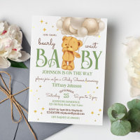 Oso de peluche espera la ducha de bebé marrón verd