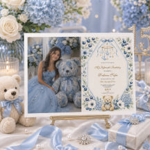 Oso de peluche floral azul Cumpleaños quince