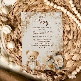 Invitación Oso de peluche floral Es un niño Baby Shower