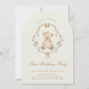 Invitación Oso de peluche floral salvia cumpleaños niña 2 año
