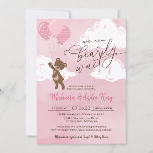 Invitación Oso de peluche flotando con globos Chica bebé