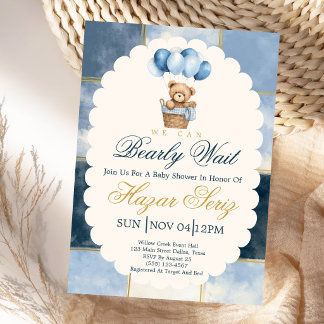 Invitación Oso de peluche globo azul Cumpleaños Bebé Shower