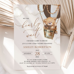 Invitación Oso de peluche, globo de aire caliente marrón, Bab