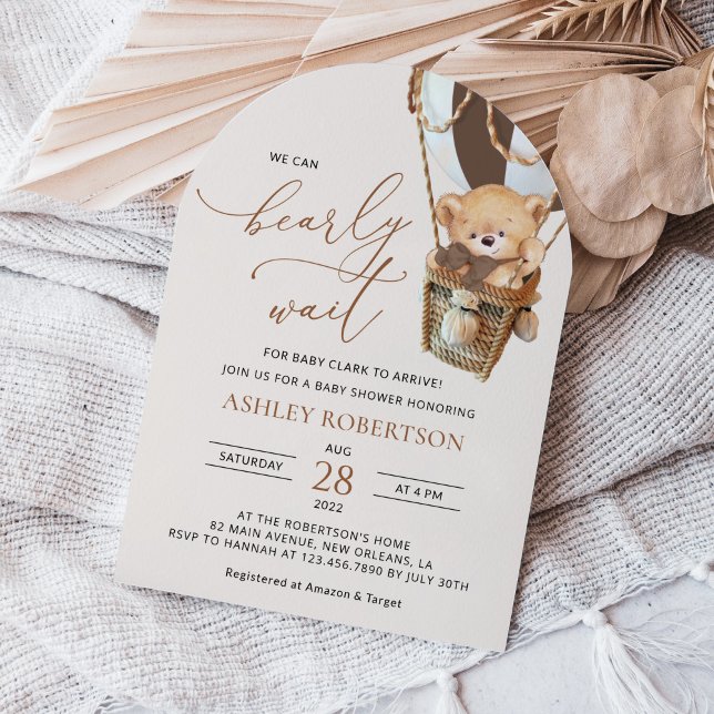 Invitación Oso de peluche, globo de aire caliente marrón, Bab (Subido por el creador)