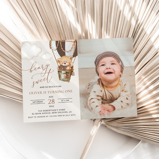 Invitación Oso de peluche, globo de aire caliente marrón, pri (Subido por el creador)