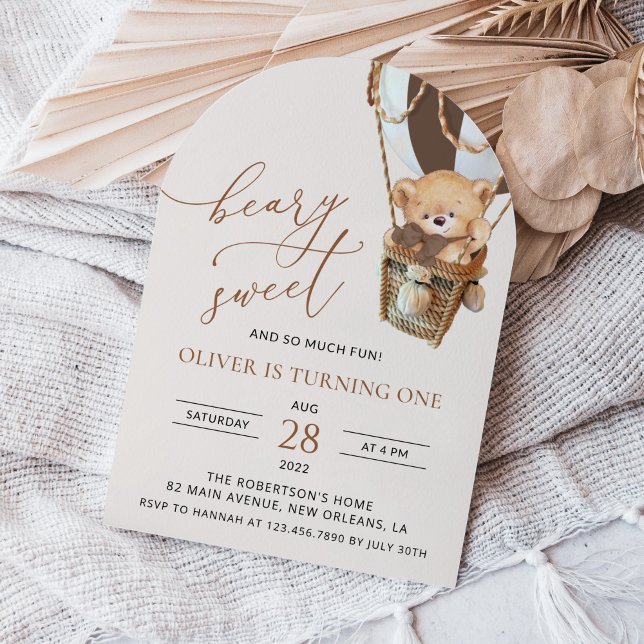 Invitación Oso de peluche, globo de aire caliente marrón, pri (Subido por el creador)
