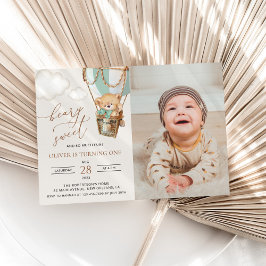 Invitación Oso de peluche, globo de aire caliente verde, prim